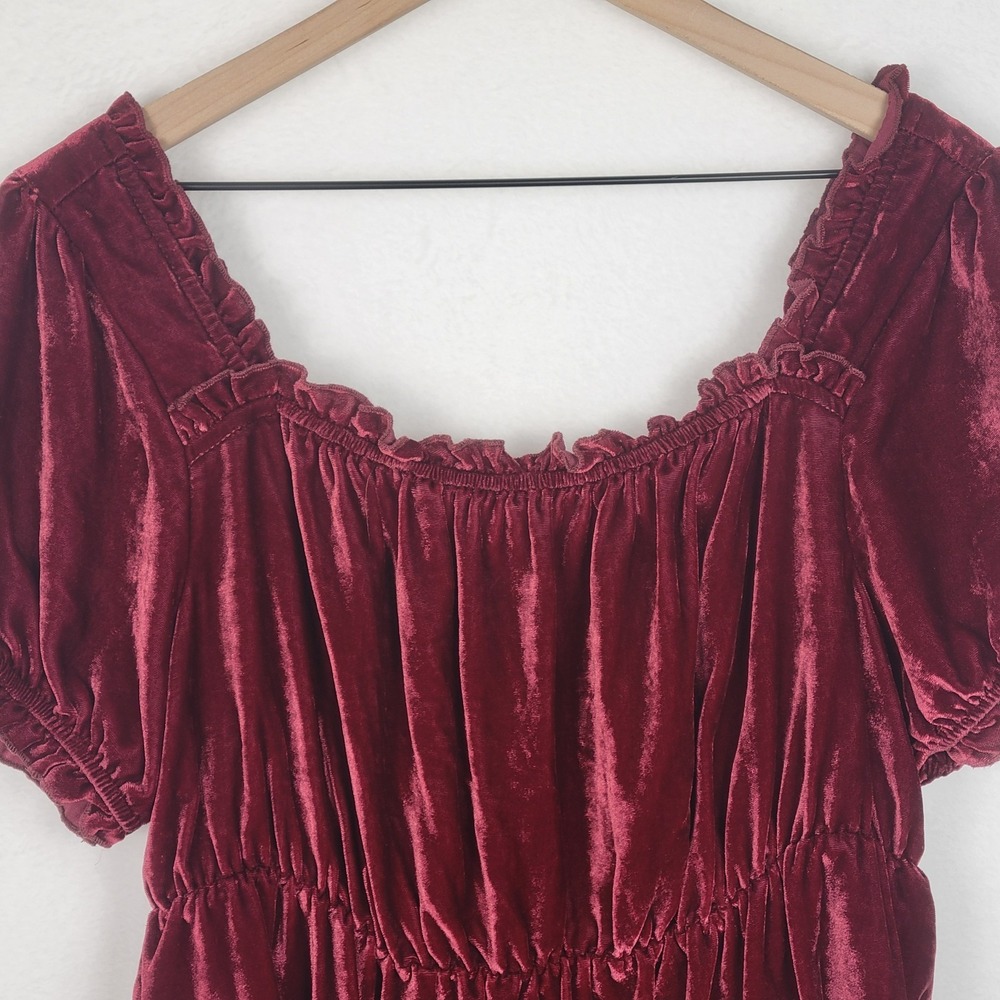 Torrid Velvet Tiered Babydoll Top Sz 1 (14-16) Burgundy Boho Romantic Whimsigoth - Picture 5 of 9